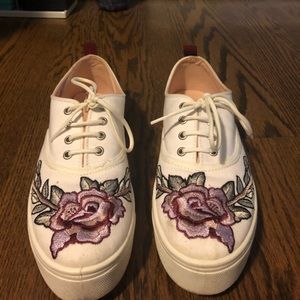 Top shop Floral Embroidery platform sneakers